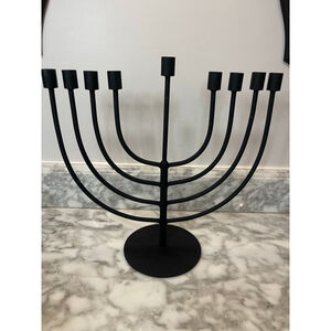 Modern Black Metal Menorah 9 Branch Matte Finish Judaica 13” Heavy